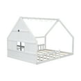 thumbnail image 2 of MAYEERTY Full Size Wood House Bed with Window and Fence, White, 2 of 17