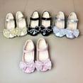 thumbnail image 5 of Xfvqtps Kids Girls Mary Jane Dress Shoes Flat Ankle Strap Hook and Loop Lace Bow Rhinestone Glitter Soft Sole Non Slip Comfortable Ballet Performance Wedding Party Casual Princess Shoes Black, 5 of 5