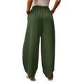 thumbnail image 2 of Keeccty Women Casual Pants Cotton Hemp Slacks Elastic Waist Pocket Wide Leg Pants, 2 of 5