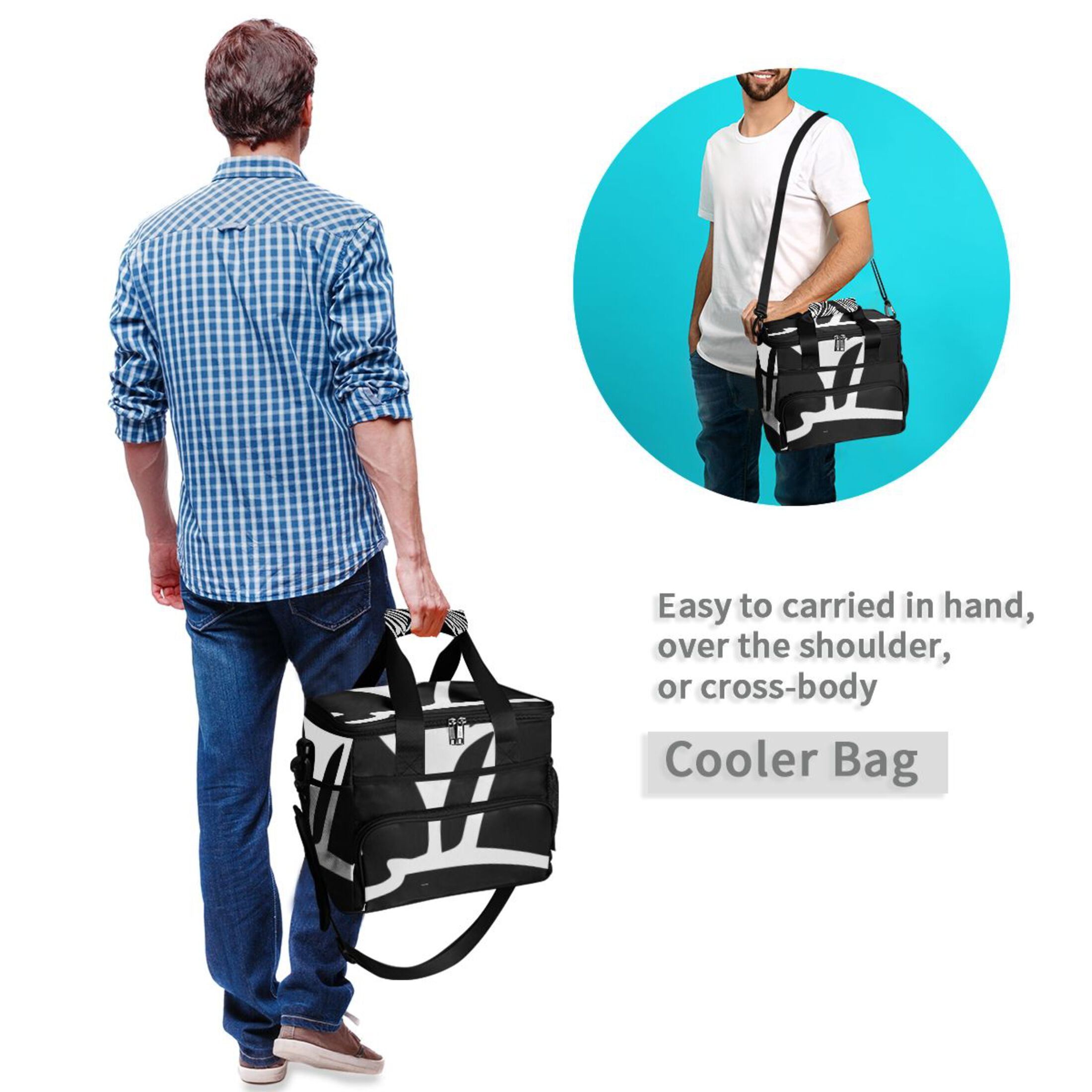Black and White Line Shell Insulated Lunch Bag 15L Cooler Box for Women Men Work Camping Beach Travel