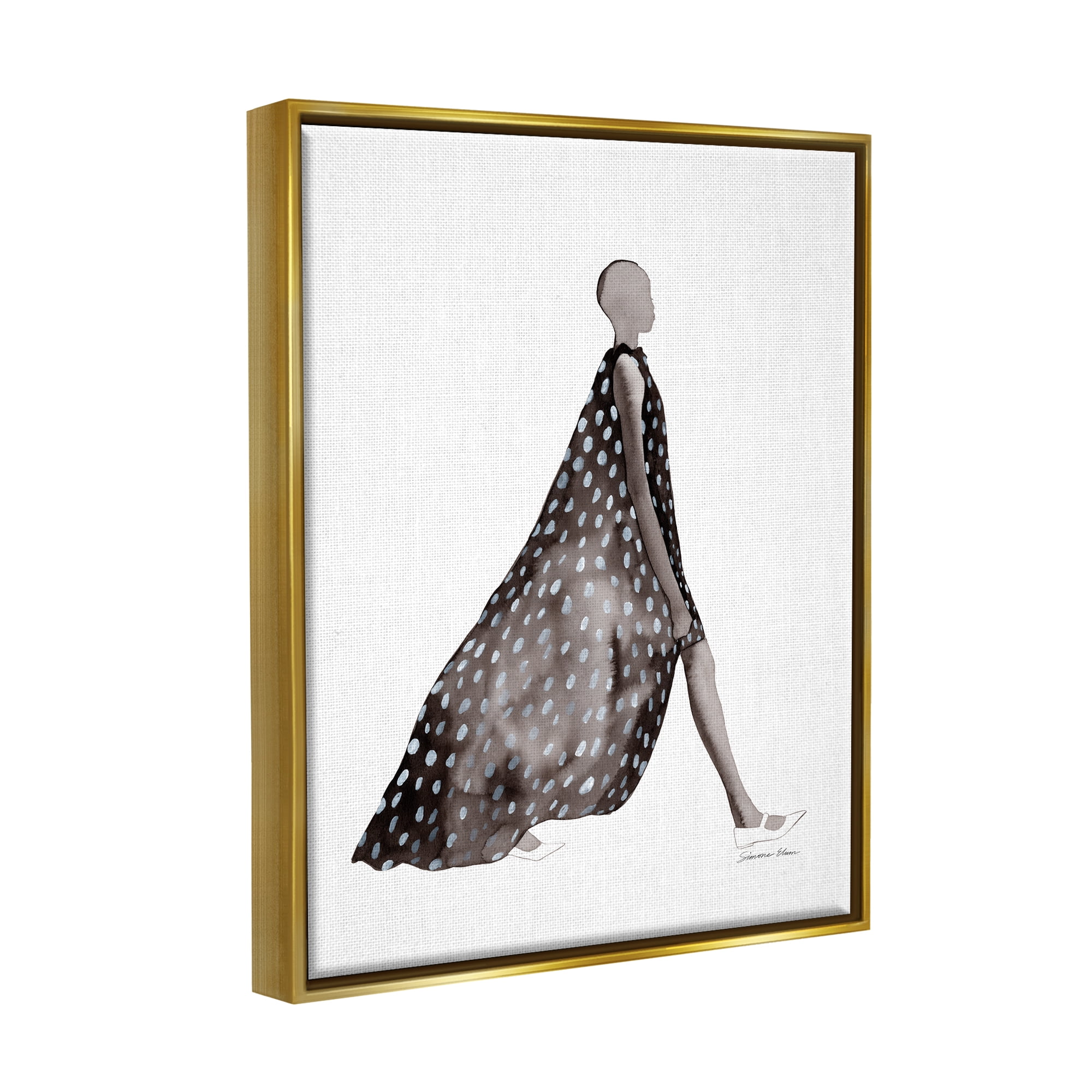 Stupell Industries Fashion Silhouette Girl Beauty & Fashion Painting Gold Floater Framed Art Print Wall Art, 25 x 31