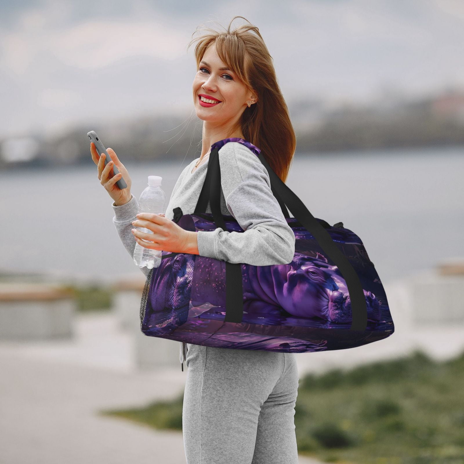 Fuzoiu Purple Hippo In Water Print Travel Duffle Bag,Carry On Tote Bags,Duffel Bag,Sport Gym Bag, Hospital Bag for Labor and Delivery, Overnight Bag,Luggage Bag