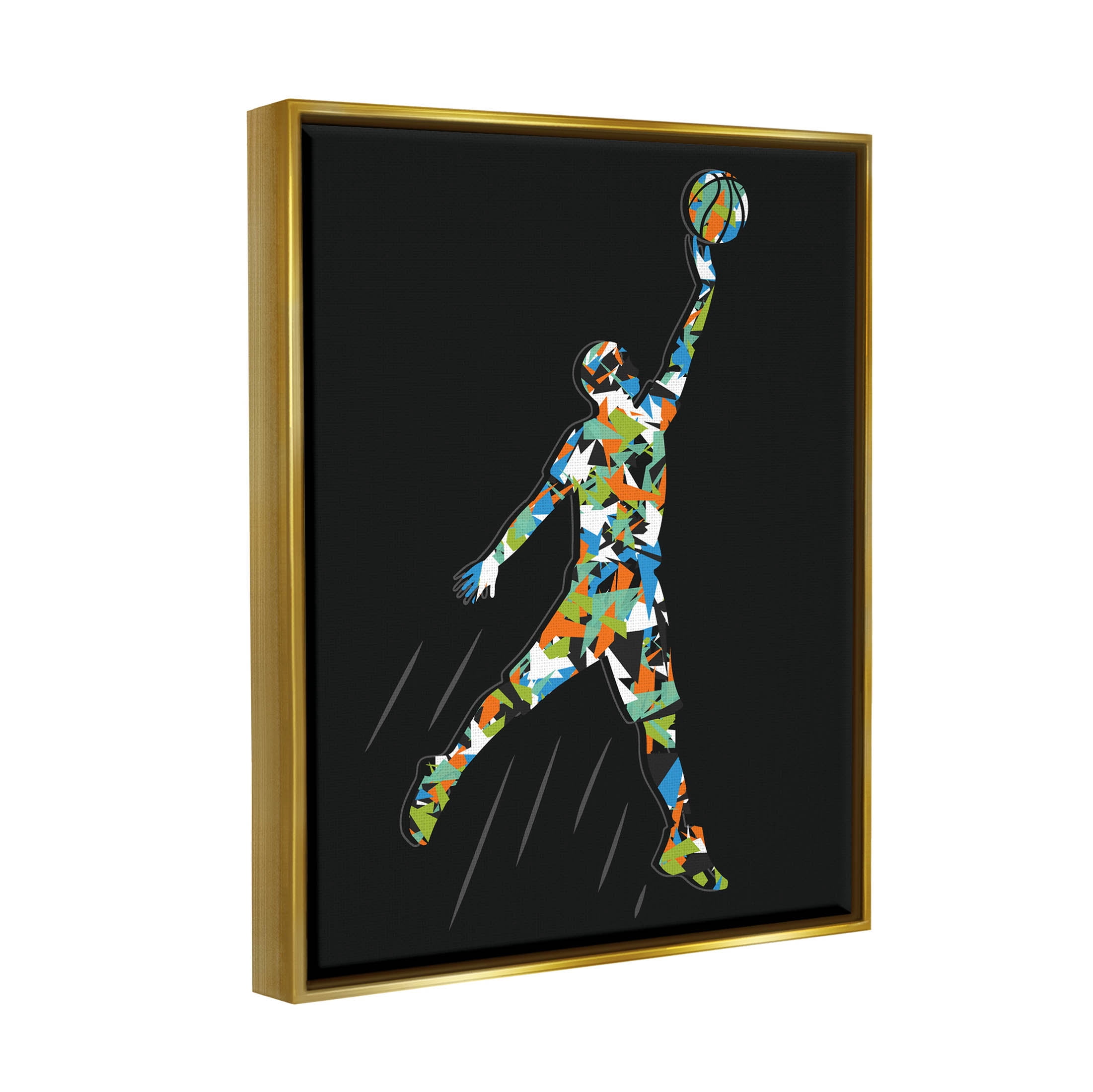 Stupell Industries Patterned Basketball Player Ball Graphic Art Metallic Gold Floating Framed Canvas Print Wall Art, Design by Arrolynn Weiderhold