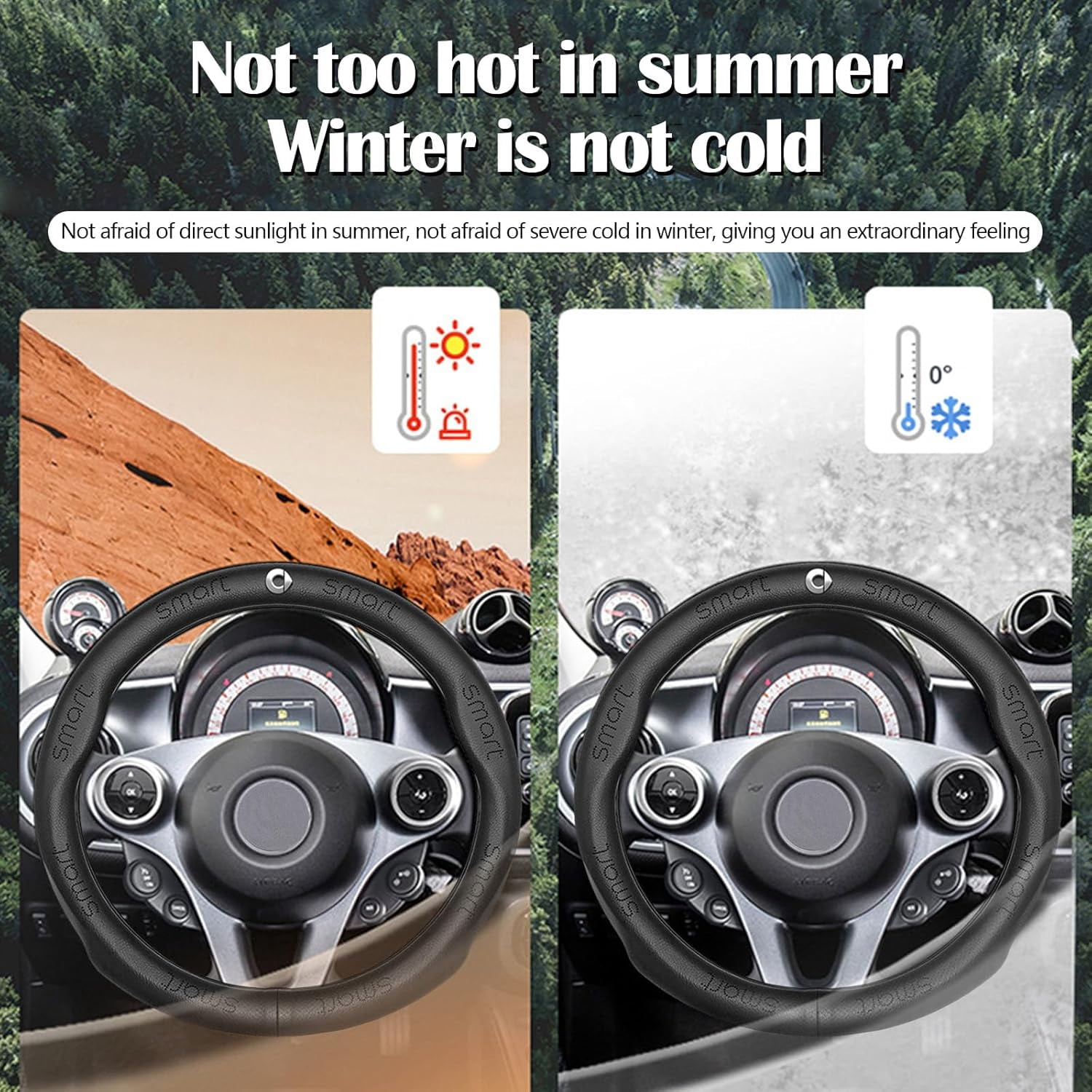 Car Steering Wheel Cover for Benz Smart 450 451 453 Fortwo Forfour, Black Non-Slip Microfiber Leather Steering Wheel Protector for Benz Smart Car Accessories