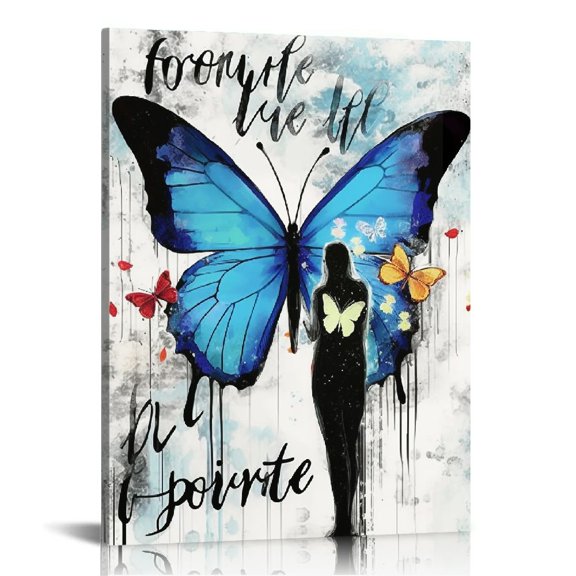 COMIO Blue Butterfly Wall Art Inspirational Memorial Wall Decor Butterfly Pictures Canvas Gift Prints Framed Modern Painting Artwork For Bathroom Living Room Kitchen Office
