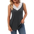 thumbnail image 3 of Women Lace Trim Tank Tops V Neck Fashion Casual Sleeveless Blouse Vest Shirts Black M, 3 of 6