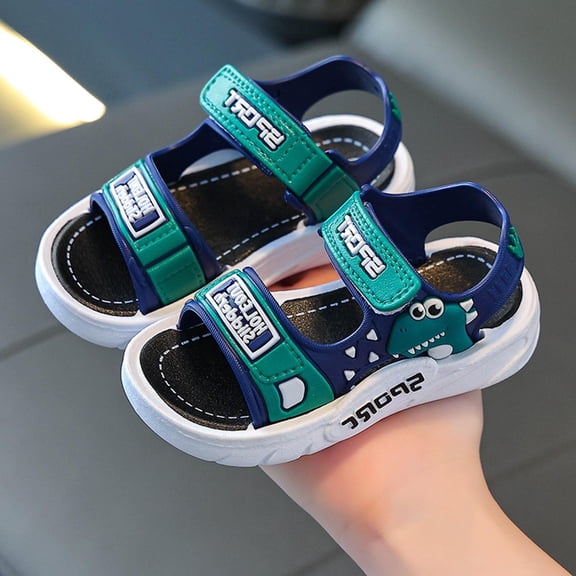 BXJX Boys Casual Sandals, Soft Sole Adjustable Strap Open Toe Non Slip Summer Shoes for Kids Green Size 6(Toddler)