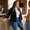 thumbnail image 3 of Agnes Orinda Women's Plus Size Crop Blazers Ruched 3/4 Sleeve Notch Lapel Button Down Casual Business Suit Blazer 1X Black, 3 of 8