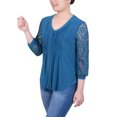 thumbnail image 2 of Petite Lace-Sleeve V Neck Top, 2 of 3