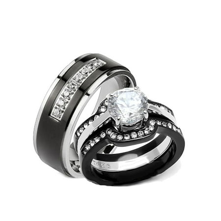 His Hers 4 Piece Black Stainless Steel Anium Matching Wedding His Hers 4 Piece Black Stainless Steel Anium Matching Wedding Band Ring Set