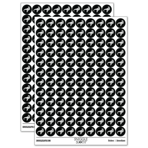 Tyrannosaurus Rex Dinosaur Roaring 200 Round Stickers - Black - Gloss Finish - 0.50" Size