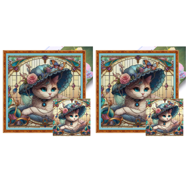 Hilo Algodón Ecológico Bordado Punto Cruz Gato Vidriera Con 11CT 40x40cm