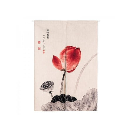 Cotton Modern Curtain - Ropalia Modern Chinese Classical Lotus Cotton Linen Curtain Window Door Hanging Decor