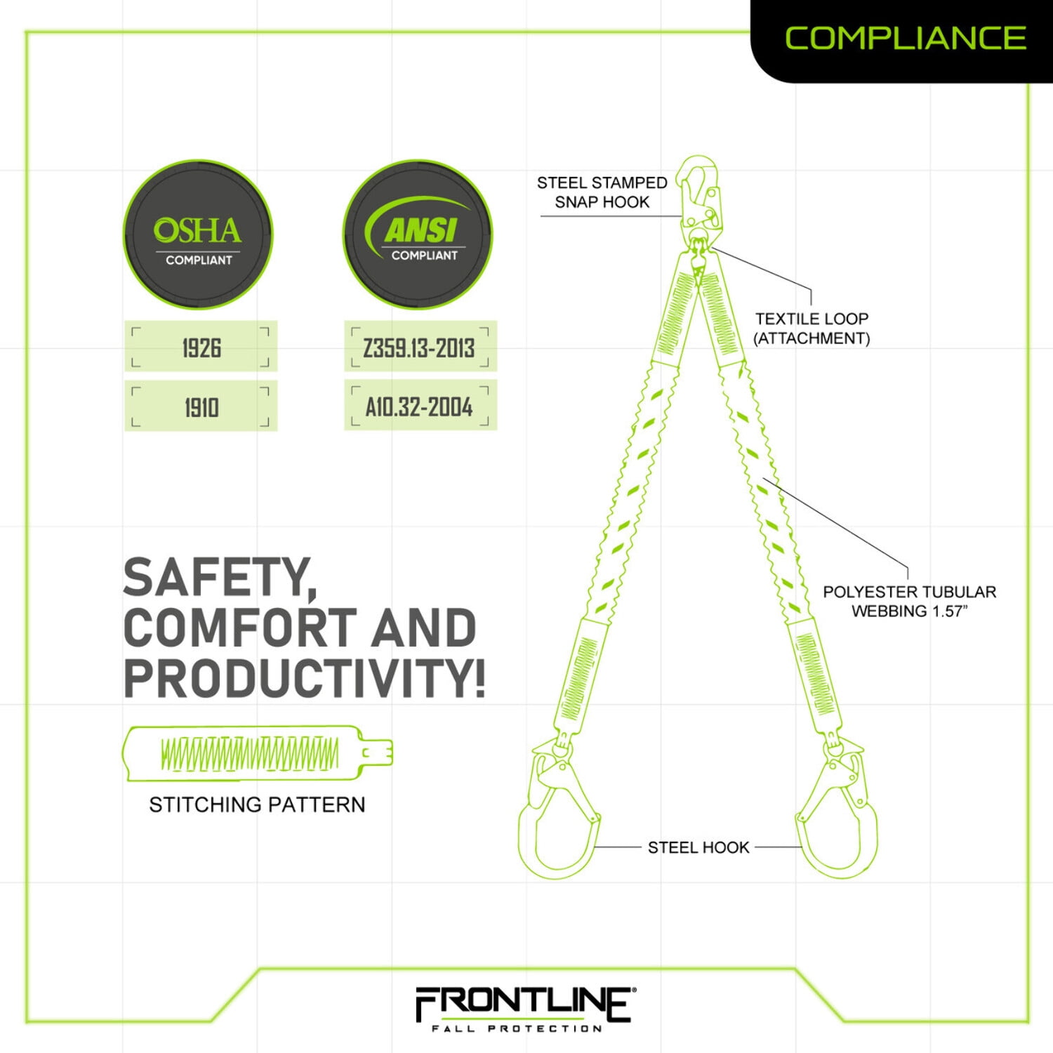 Frontline LIS62RA Elite Elastic Twin Leg 6' Aluminum Rebar Hook Lanyard