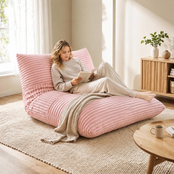 3-In-1 Bean Bag Chair, Sofa, and Bed with Soft Corduroy Fabric, Pink