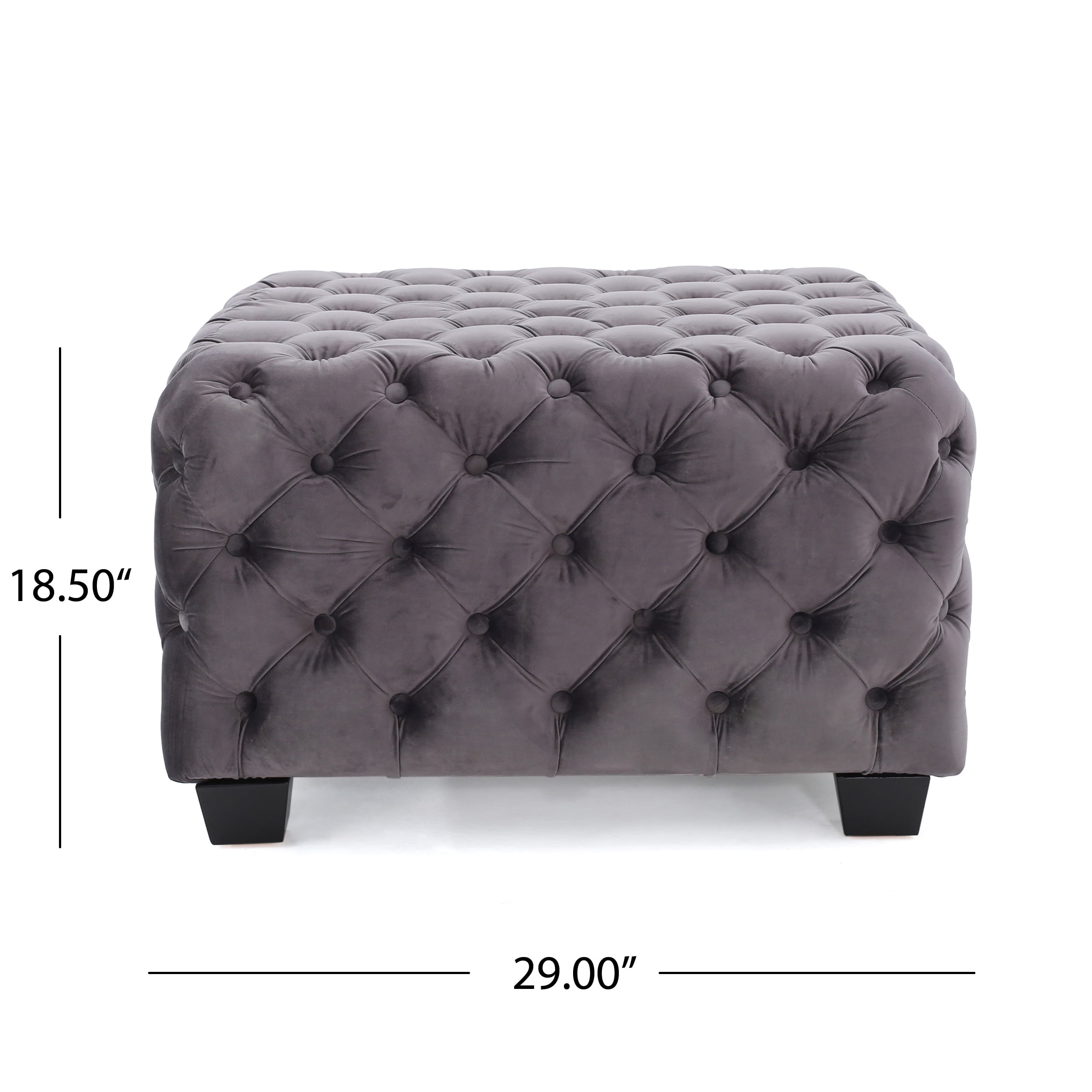 Noble House James Square Velvet Ottoman, Grey