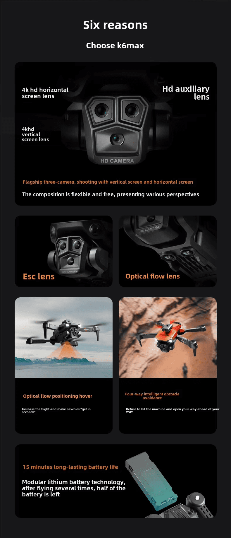 K6 MAX 4K Quadcopter Drone Optical Flow Positioning Three-Camera Remote Control Aircraft Obstacle Avoidance