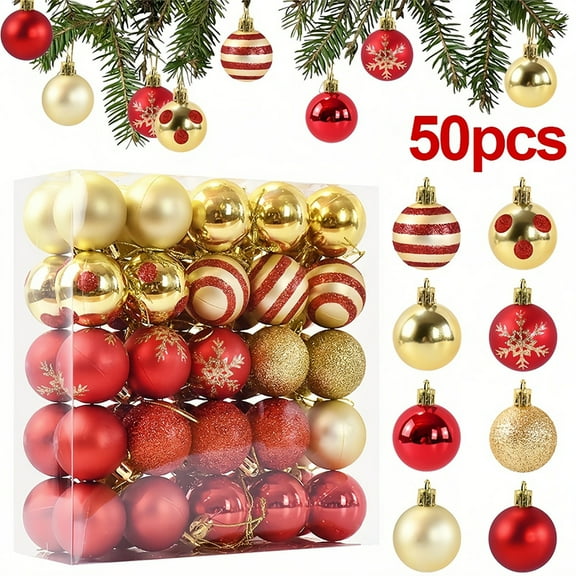 WSBArt 50Pcs/Set Christmas Ornament Balls for Decorating Christmas Trees, with a Mix of Red and Gold Colors,Packaged in a Gift Box for Christmas Decor