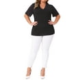 thumbnail image 2 of Agnes Orinda Women's Plus Size V Neck Short Sleeve Elegant Lace Ribbed Knit Summer Tunic Blouse 2X Black, 2 of 6
