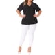 thumbnail image 2 of Blusa elegante de manga corta de encaje con cuello en V para mujer de tallas grandes Agnes Orinda, tunic ribeteada, 1X, negra, primavera-verano, 2 of 6
