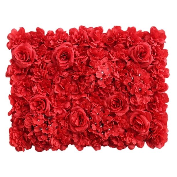 Hermoso pilar de flores artificiales, panel de flores artificiales para boda rojo