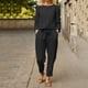 thumbnail image 2 of Pantalones YUEHAO para mujer, traje de lino y algodón, cómodos pantalones con cordones, top de color liso (negro), 2 of 8