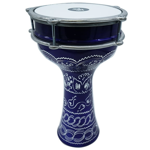The ZAZA Percussion The 16'' Dark Blue Lotus Aluminum Darbuka Doumbek.