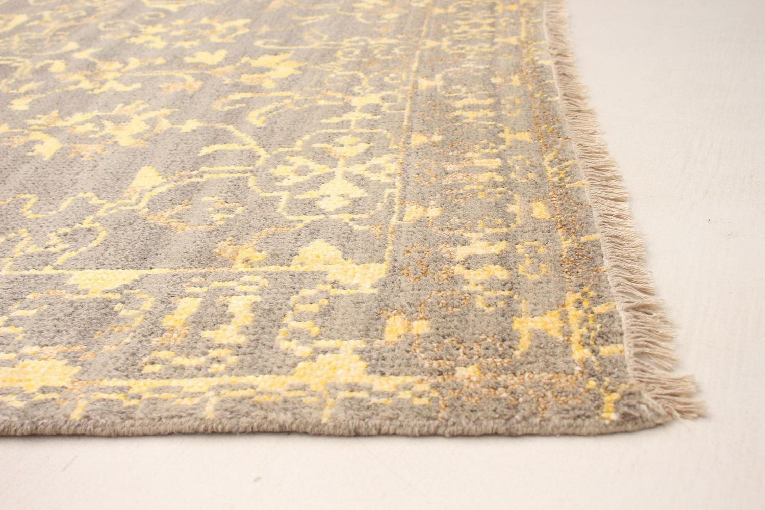 ECARPETGALLERY 5'5" x 8'6" Bordered La Seda Hand-knotted Area Rug for Living Room, Dining Room and Bedroom in Grey