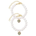 thumbnail image 2 of Dog Collar for Small Dogs, Pearl Dog Collar, Rhinestone Dog Collar with Green Heart Charm, Adjustable Pearl Necklace for Dogs and Cats, 1 Piece Pet Accessory for Daily Wear and, 2 of 4