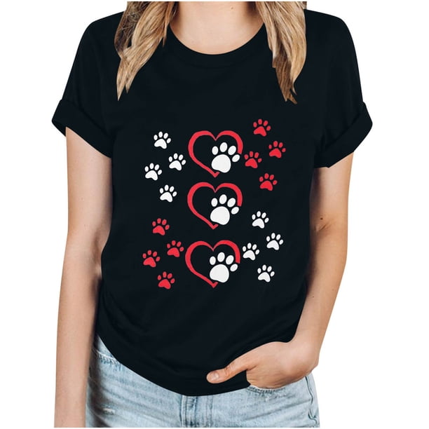 Fiudx Ofertas Flash Del Día Solo En Línea Tops con Estampado de Moda para Mujer, Blusa de Manga Corta, Camisetas Divertidas con Cuello Redondo