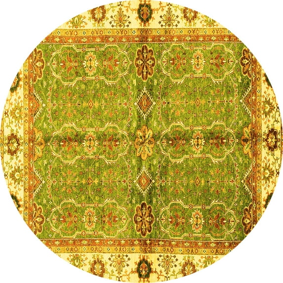 Ahgly Company Machine Washable Indoor Round Oriental Yellow Traditional Area Rugs, 5' Round