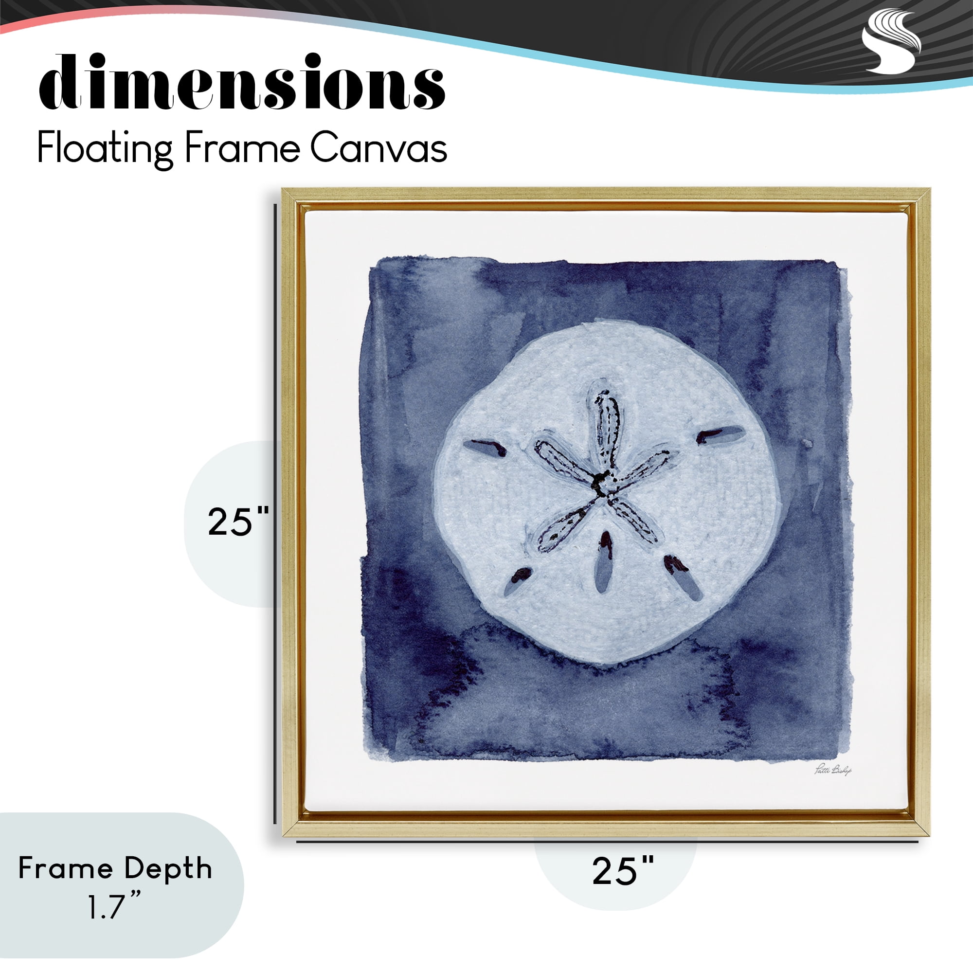 Stupell Industries White Sand Dollar on Indigo Gold Framed Floater Canvas Wall Art, design by Patti Bishop