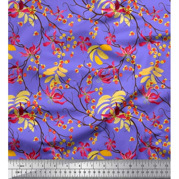 Soimoi Rayon Fabric Leaves,Floral & Berries Fruits Print Fabric by The Yard 56 Inch Wide