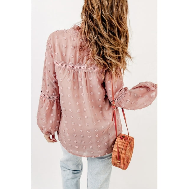 ABPHQTO Blusa babydoll con volantes y cuello dividido con lunares suizos para mujer