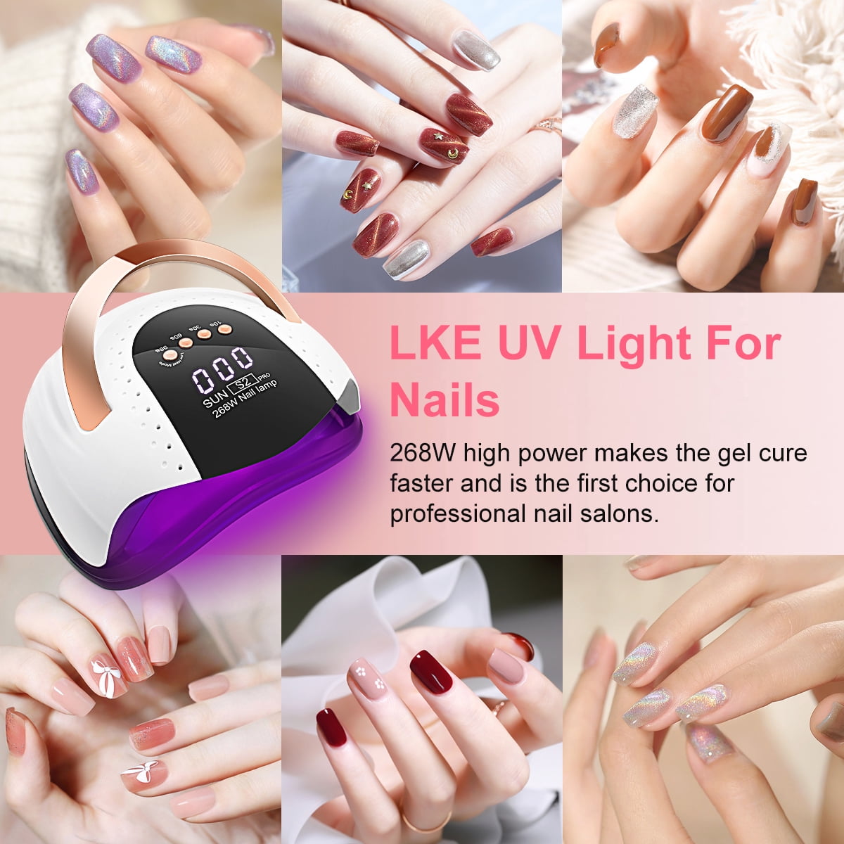 LKE 268W UV LED Lamp, SUN S2 Pro Fast Dryer, Curing Light with 57 LED Beads, LCD Touch Screen Auto Sensor Lamp Nail Art Tools
