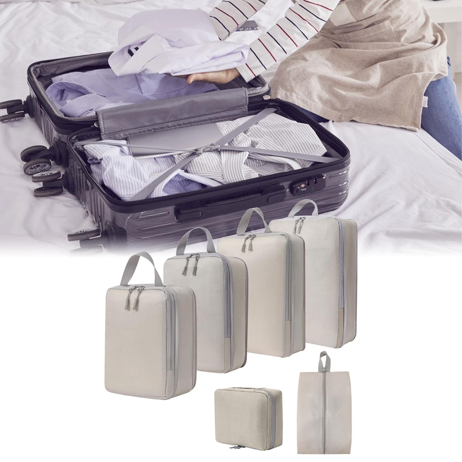 Nishiyuenyi 6 Pack Compression Cubes, Clothes Storage Bags, Breathable Toiletry Bag, Luggage beige