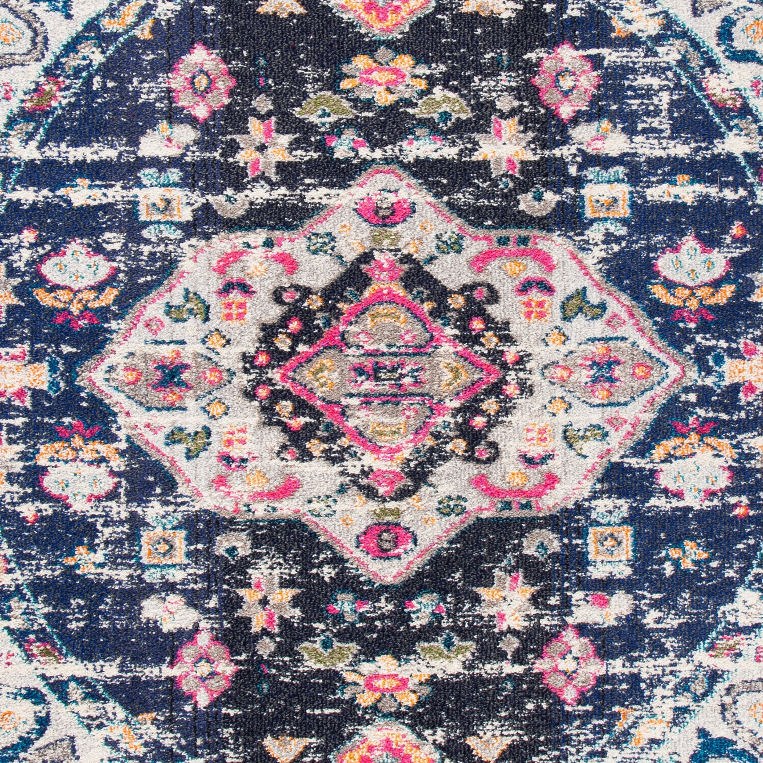 SAFAVIEH Madison Trenton Vintage Traditional Area Rug, Navy/Ivory, 6'7" x 6'7" Round