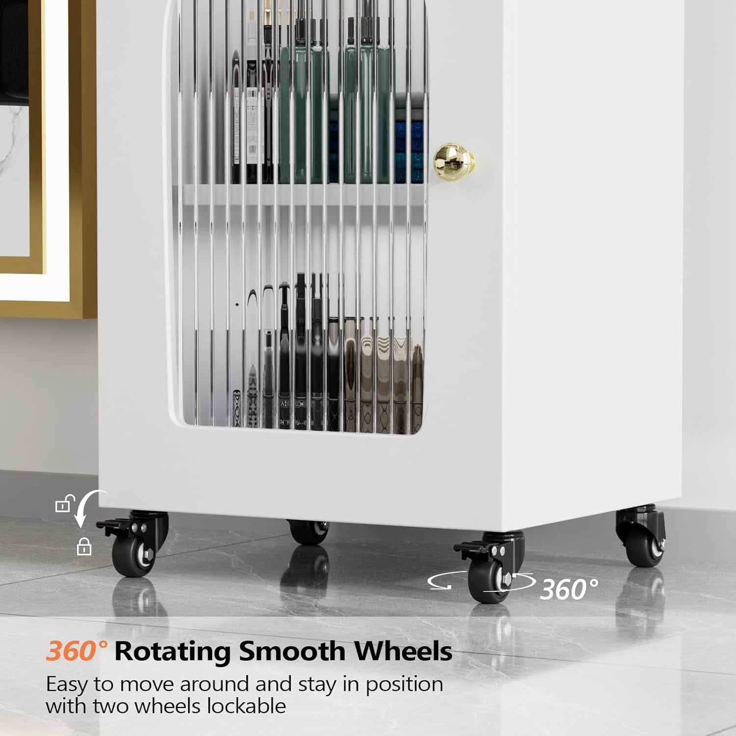 Salon Trolley Cart with Wheels, Hair Cart Mobile Storage Cabinet with Glass Door & Dryer Holder, Esthetician Cart Rolling Salon Station for Barber Beauty Spa Tattoo,Whitew