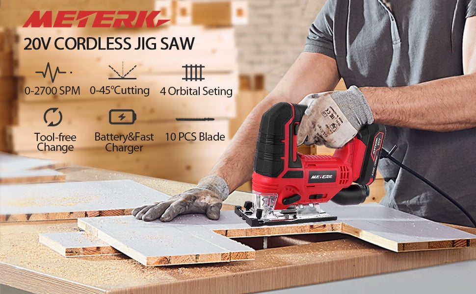 Meterk 20V Cordless Jig Saw Kit, 0-2700 