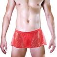 thumbnail image 2 of Mens Red Lace Boxer Briefs, Soft Stretch Breathable Underwear for Men, Floral Bold Fashion Design,Size Free Size, 2 of 3