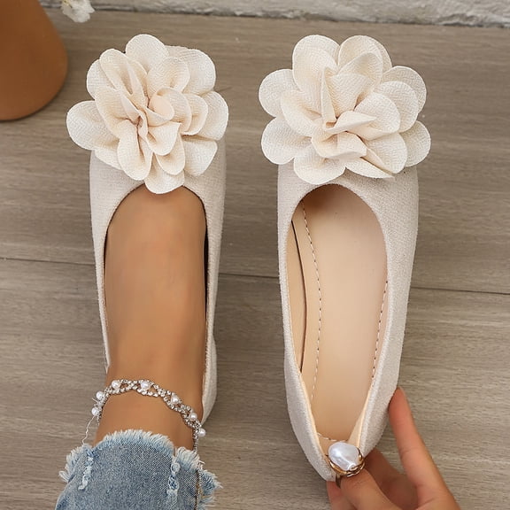 DIVVce Floral Applique Pointed Toe Ballet Flats For Women Closed Slip On Comfort Casual Footwear