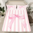 thumbnail image 2 of Feelyou Pink Watercolor Bowknot Queen Sheet Sets, Chic Stripes Lines Flat Sheet, Dreamy Princess Style Queen Fitted Sheet, Super Cozy Room Decor, 4-Piece, 2 of 7