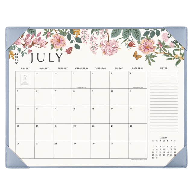 Calendario de escritorio Cabbrix 2026 con alfombrilla de escritorio de 22 x 17 cm, color azul floral