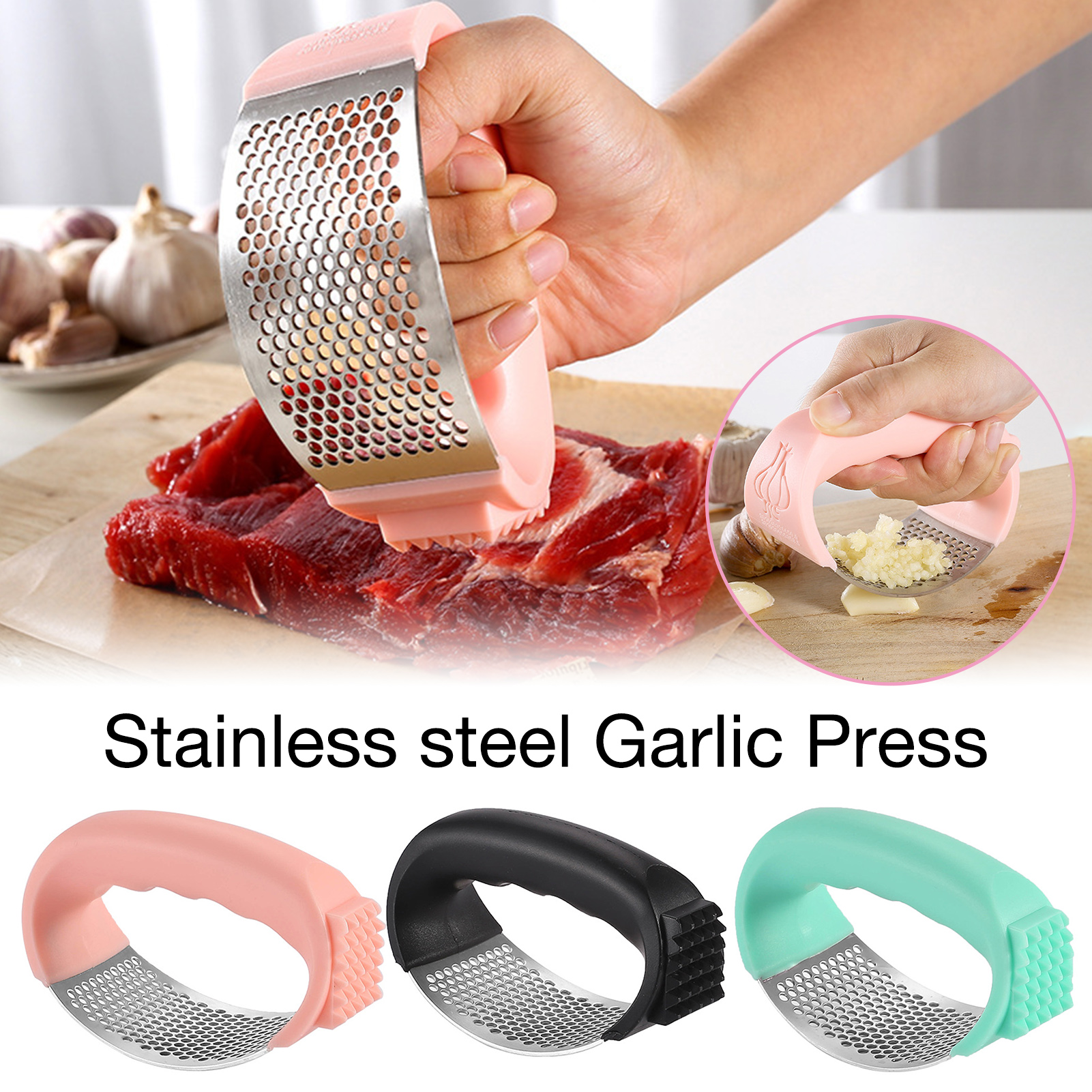 Garlic Pounder Kitchen Stainless Steel Curved Garlic Crusher, Garlic  Mesher, Premium Garlic Press With Soft Easy-Squeeze Ergonomic Handle 2 pack