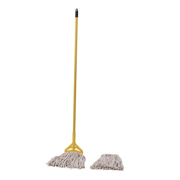 Boardwalk Cotton Cut End Mop Kit, 60" Yellow Metal/Plastic Handle