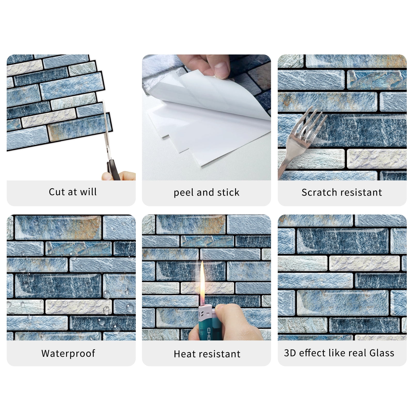 DEWOO 10 Sheets Peel and Stick Tile Backsplash, Stick on Wall Tiles, Self Adhesive Tile Sticker for Kitchen Backsplash and Bathroom(12"x12",Blue Marble)