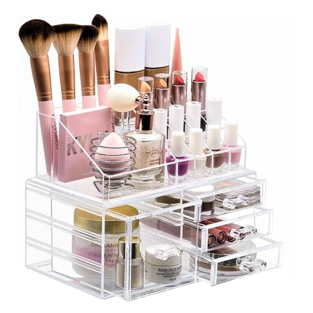 MRSXXNTY Sorbus Large Clear Makeup Organizer - Detachable 3-Piece Jewelry & Make Up Organizers and Storage Set - Spacious Cosmetic Display Tower - Makeup Organizer for Vanity Bathroom