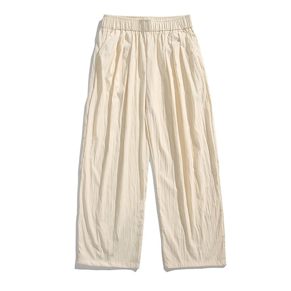 JXMVOJ Mens Casual Pants Loose Fit Elastic Drawstring Waist Wide-Legs Summer Yoga Beach Long Pants Men's New Solid Color Casual Lazy Style Fashionable Wide Leg Pants