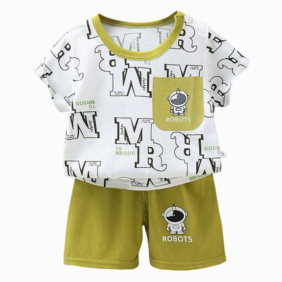 TOWED22 Toddler Kids Baby Boy Outfits 2 Pieces Dinosaur Print Crewneck Short Sleeve Shirt Elastic Waist Rolled Shorts Clothes(Green,3-4 Y)