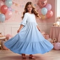 thumbnail image 6 of ITSAME Girls A-Line Maxi Dress Flowy Ruffle 3/4 Sleeve Round Neck Gradient Print Summer Fashion Casual Dress Light Blue Size 10, 6 of 7